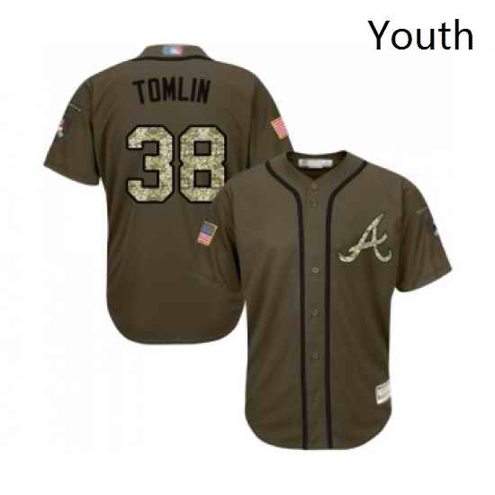 Youth Atlanta Braves 38 Josh Tomlin Authentic Green Salute to Service Baseball Jersey